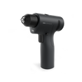 Black cordless drill on white background.