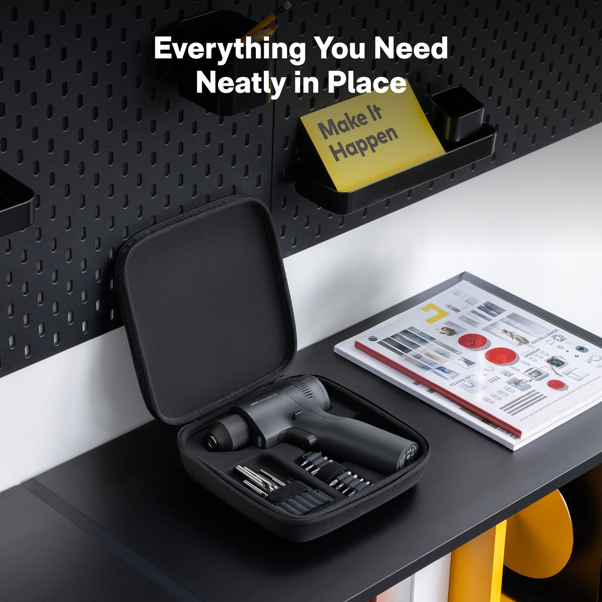 Open drill accessory case.