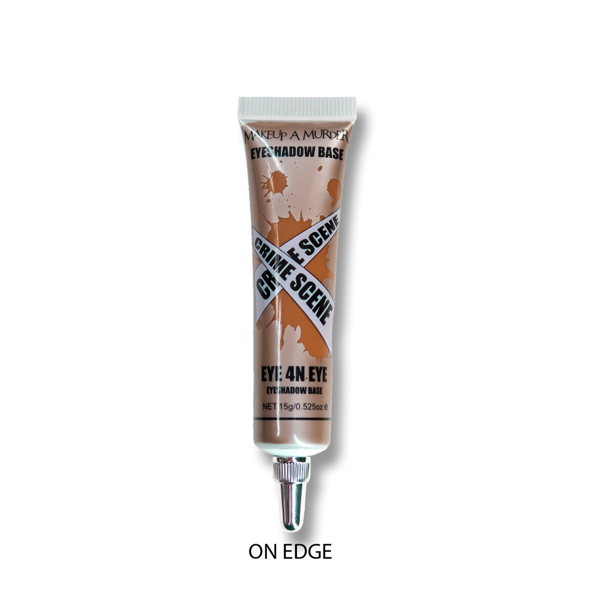 Tan cosmetic squeeze tube beside shade swatch.