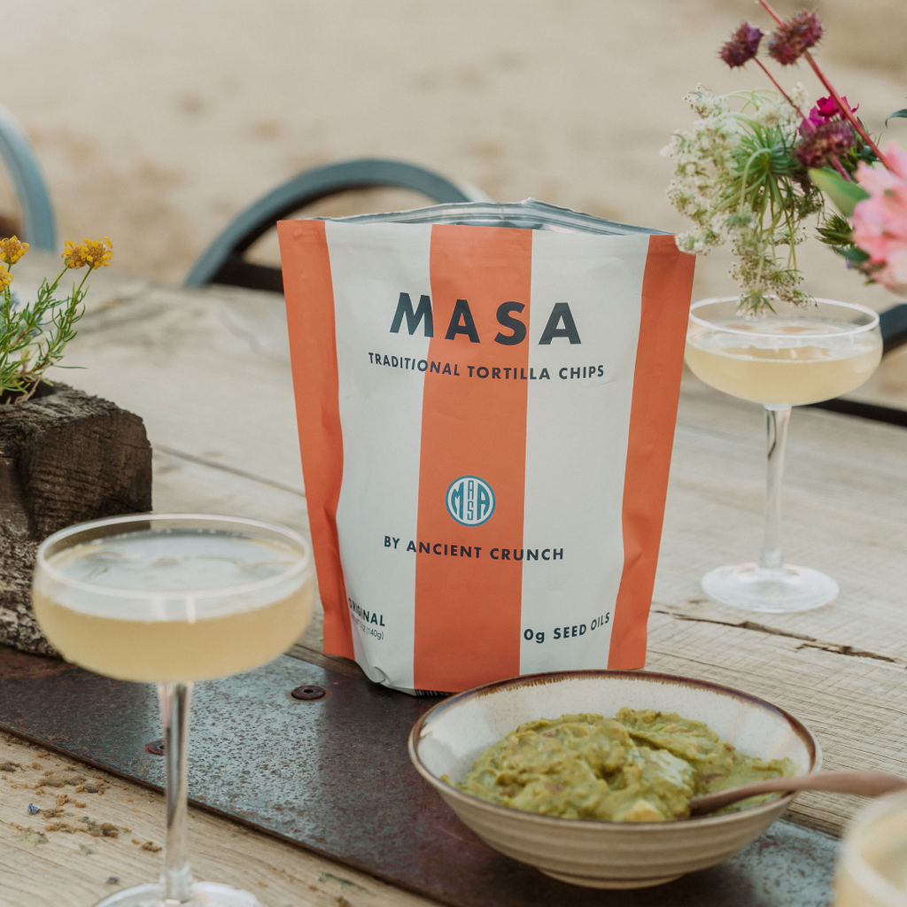 Masa snack bag beside dips.