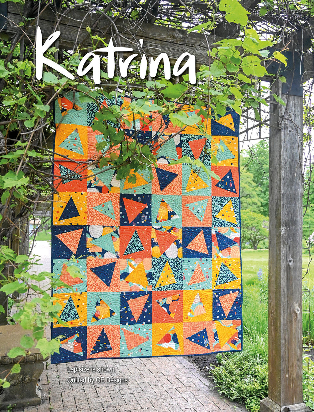 Multicolored patchwork quilt labeled Katrina.
