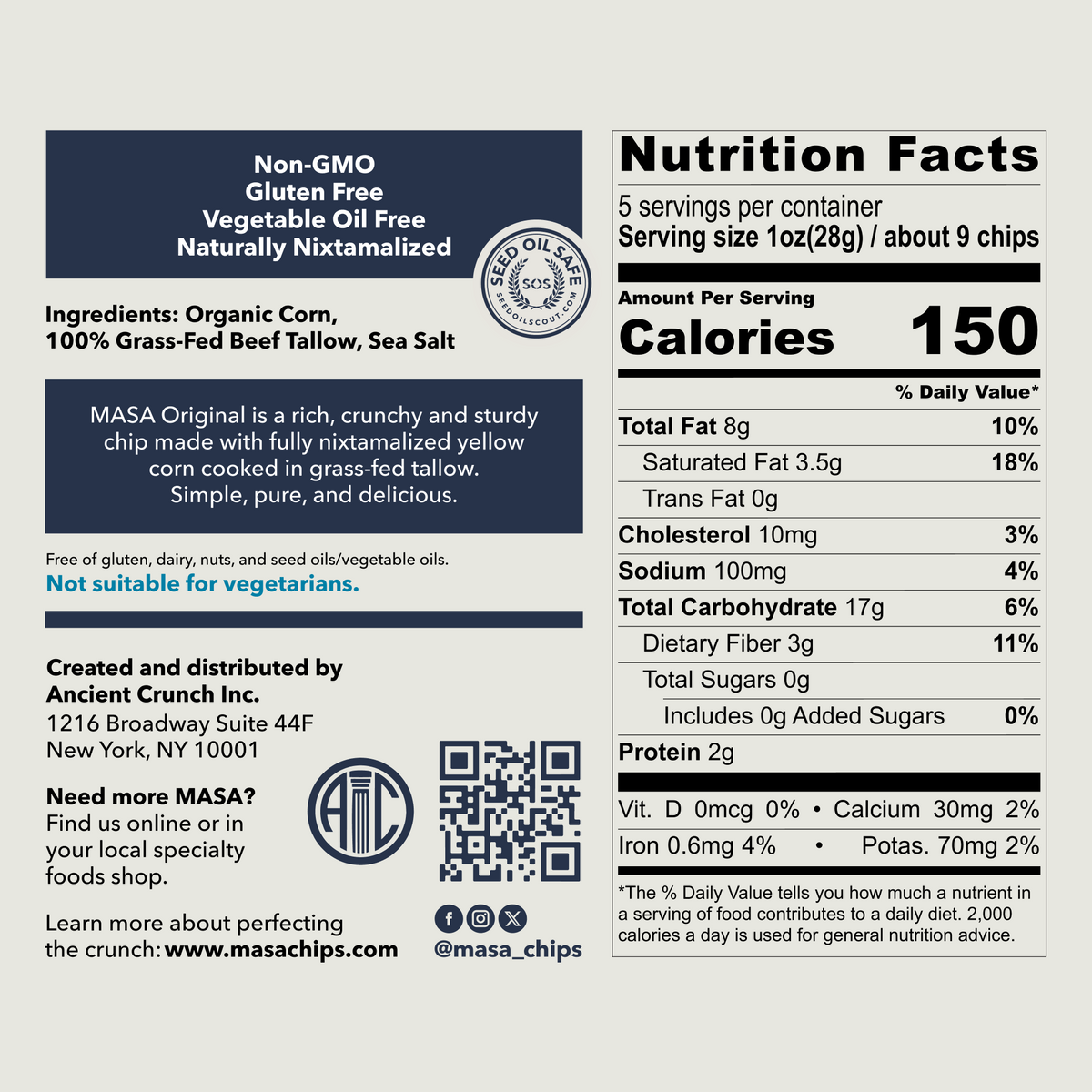 Snack bag nutrition facts panel.