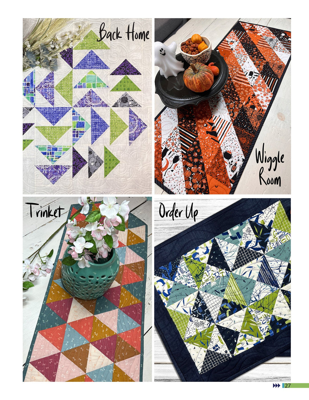 Quilting book page with four quilt projects.