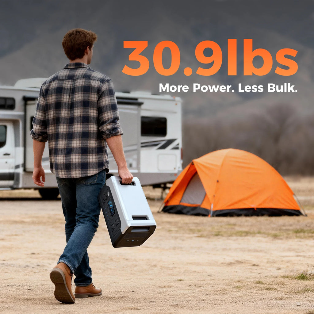 Person carrying power station outdoors.