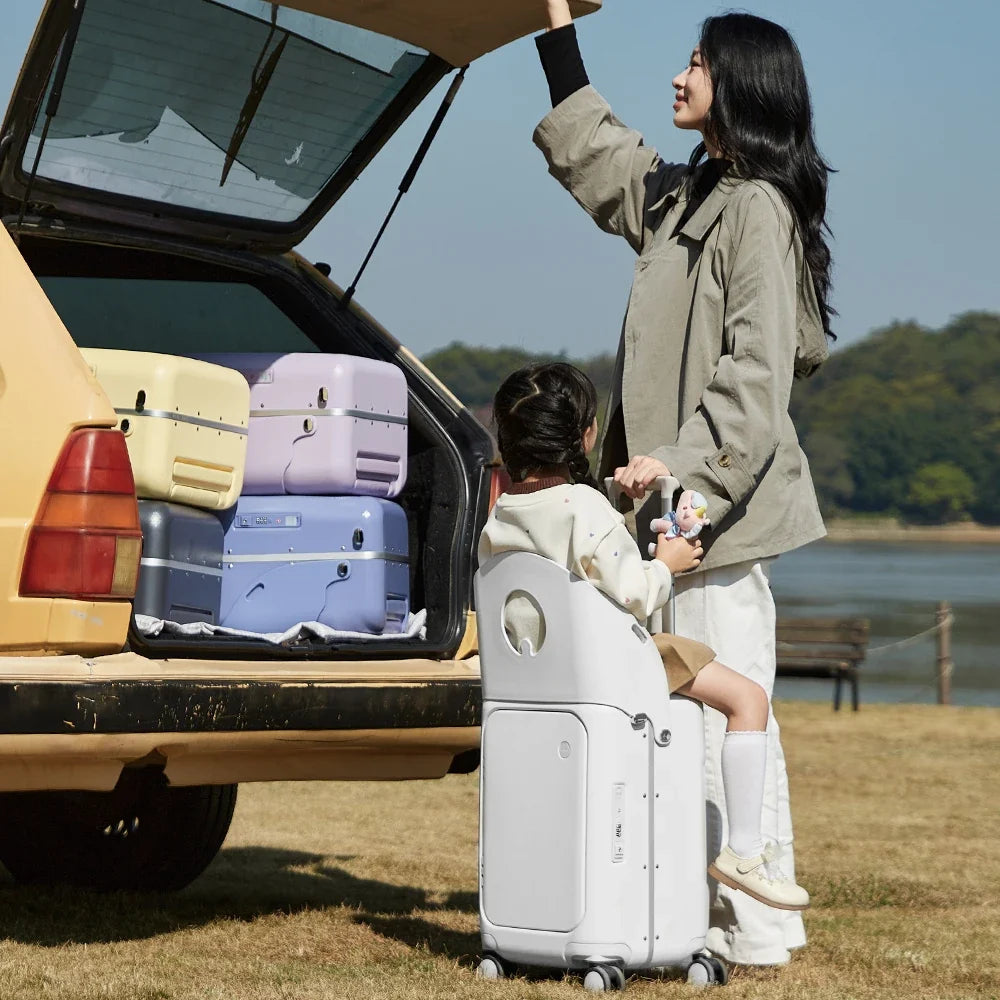 Mixi 20 Inch Ride On Suitcase for Kids Luggage with Seat PC Aluminum Frame Check in Luggage