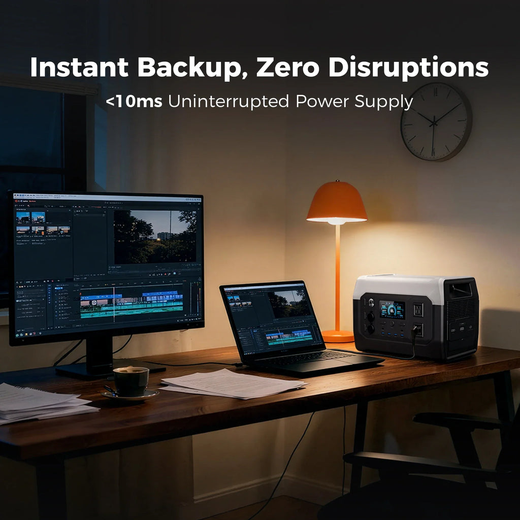Power station powering computer desk.