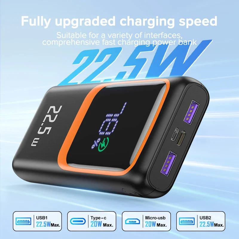 QOOVI 20000mAh Power Bank External Large Battery Capacity PD 22.5W Fast Charging Portable Charger For Samsung iPhone Xiaomi