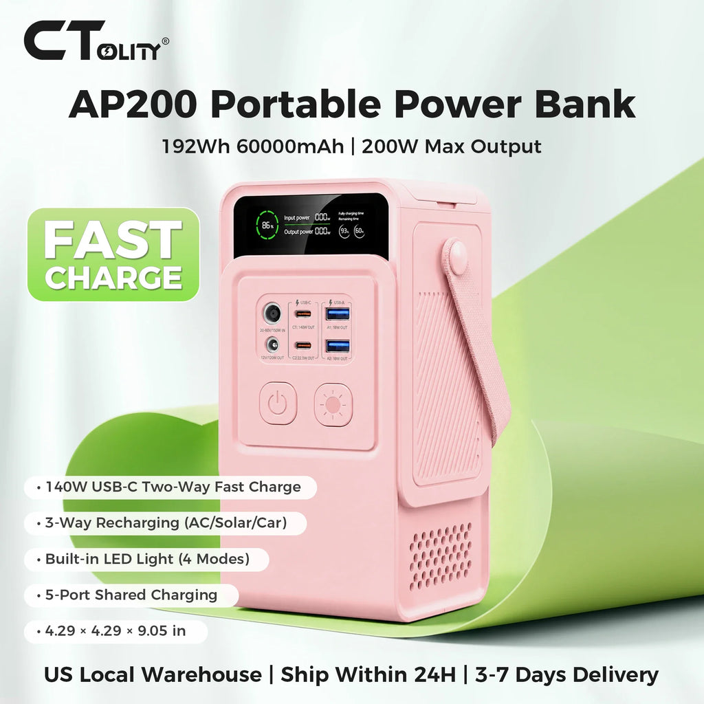 CTOLITY 200W Portable Power Station, 192Wh 60000mAh Solar Generator Storage Energy Power Bank For Camping Travel RV Home