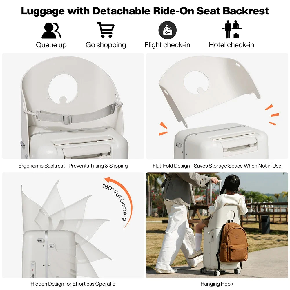 Mixi 20 Inch Ride On Suitcase for Kids Luggage with Seat PC Aluminum Frame Check in Luggage