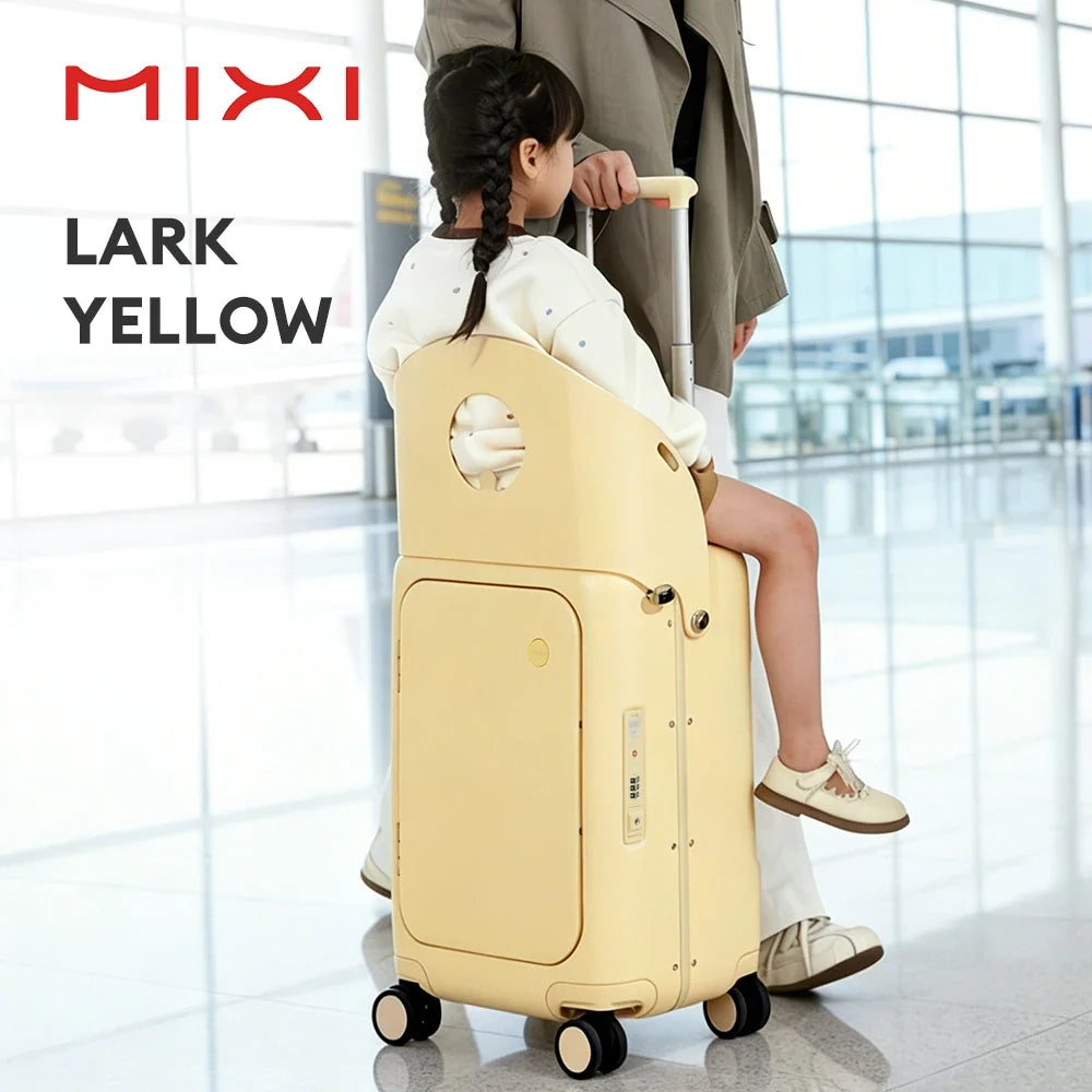 Mixi 20 Inch Ride On Suitcase for Kids Luggage with Seat PC Aluminum Frame Check in Luggage