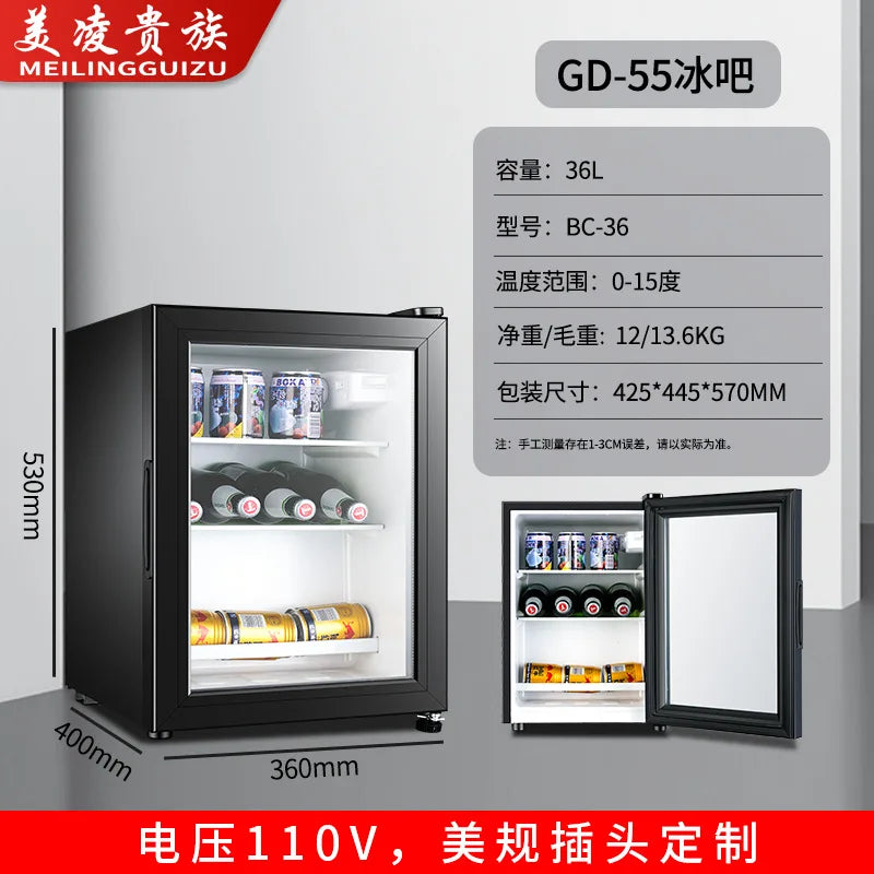 Glass-door refrigerator specifications.