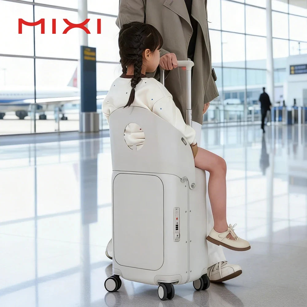Mixi 20 Inch Ride On Suitcase for Kids Luggage with Seat PC Aluminum Frame Check in Luggage