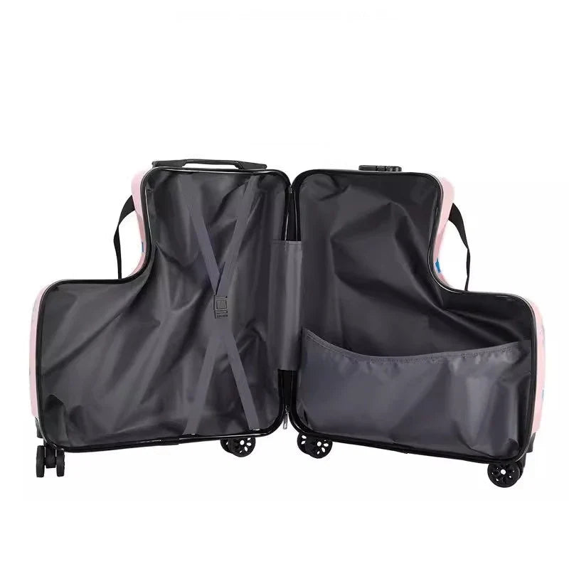Open black suitcase interior.