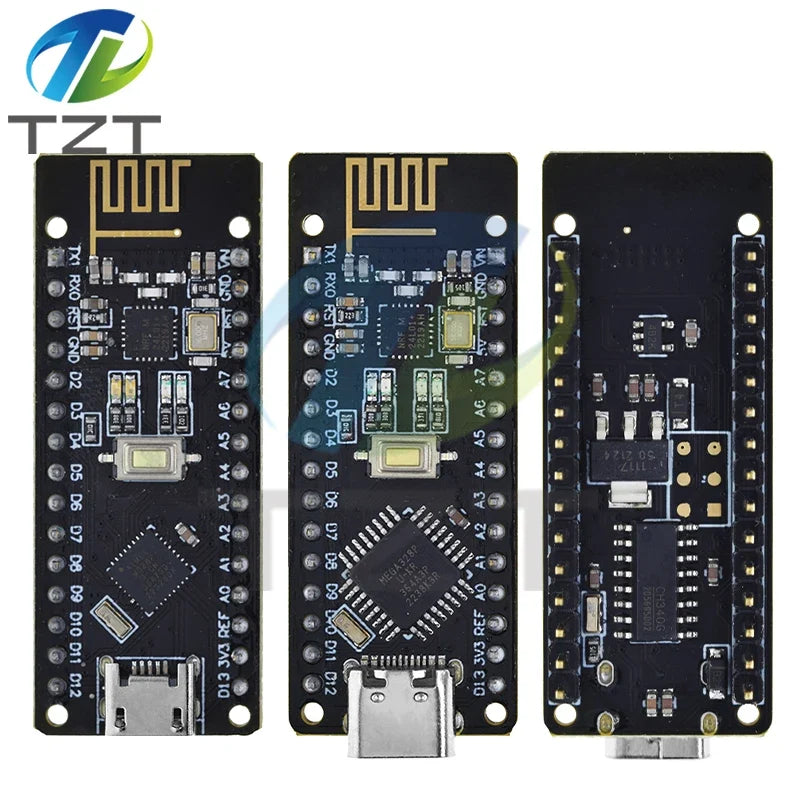 TZT 1/3PCS RF-Nano for Arduino Nano V3.0, Micro USB Nano Board ATmega328P QFN32 5V 16M CH340, Integrate NRF24l01+2.4G wireless