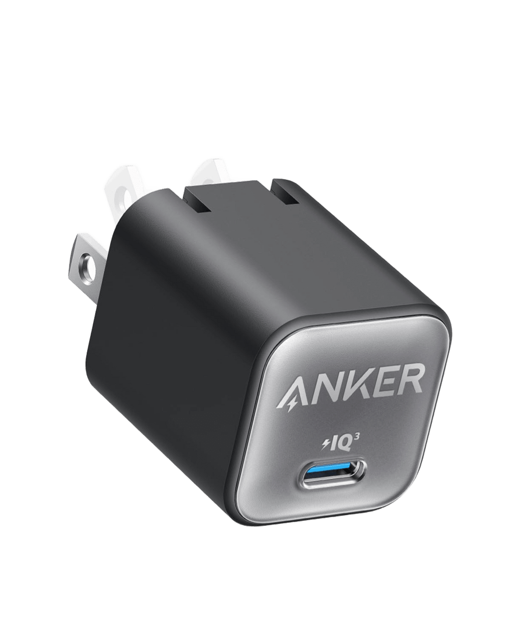 Dark gray compact wall charger.