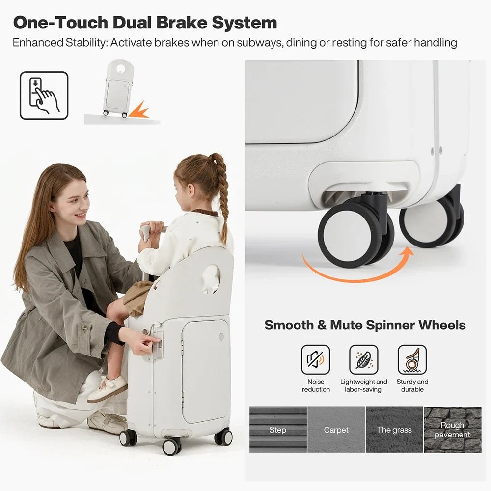 Mixi 20 Inch Ride On Suitcase for Kids Luggage with Seat PC Aluminum Frame Check in Luggage