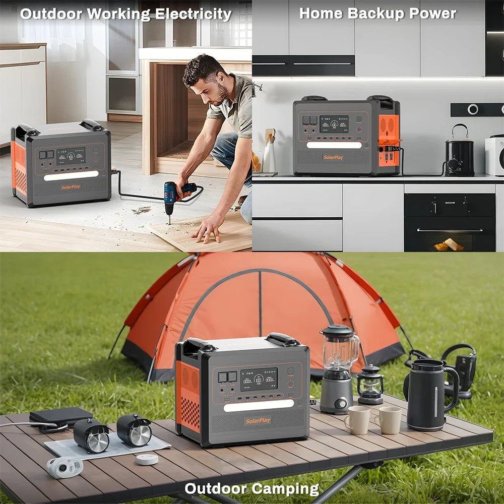 SOLARPLAY Portable Power Station 2500W/2300Wh Solar Generator with 4 AC Outlets (4800W Peak) Large Capacity Emergency Power