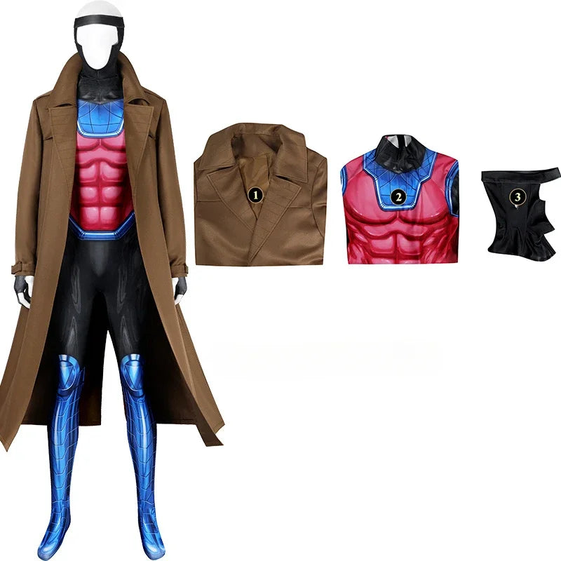 Superhero costume and coat parts.