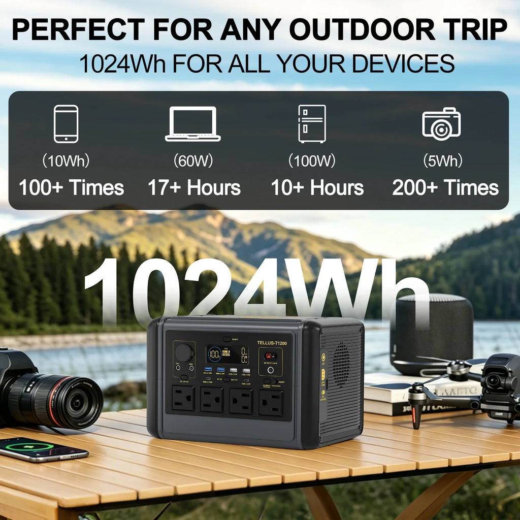 GSIKE 1200W PRO Power Station Solar Generator Pure Sine Wave Inverter AC/DC/USB Outputs LiFePO4 Battery UPS for Home Camping RV Emergency