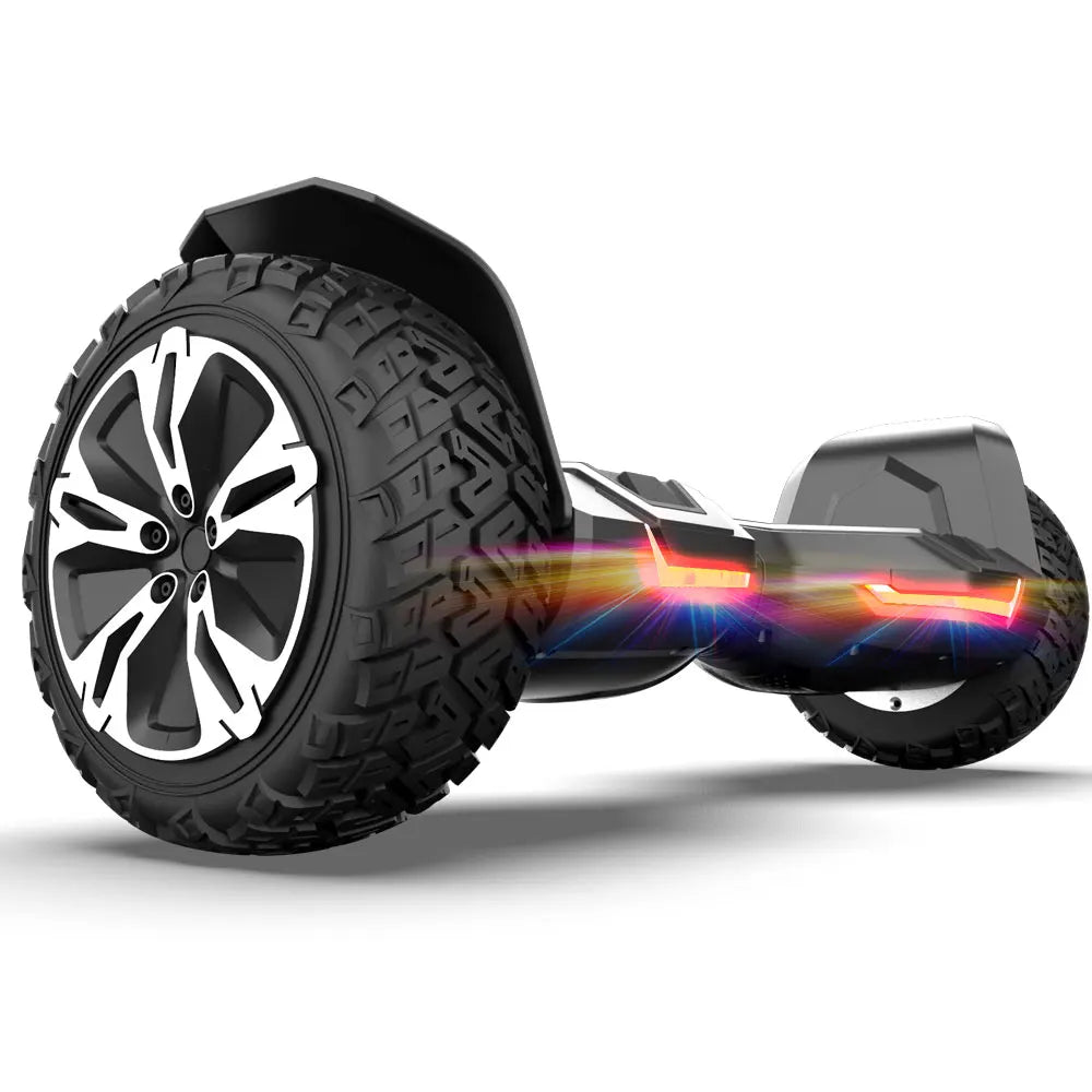 Black hoverboard angled on white background.
