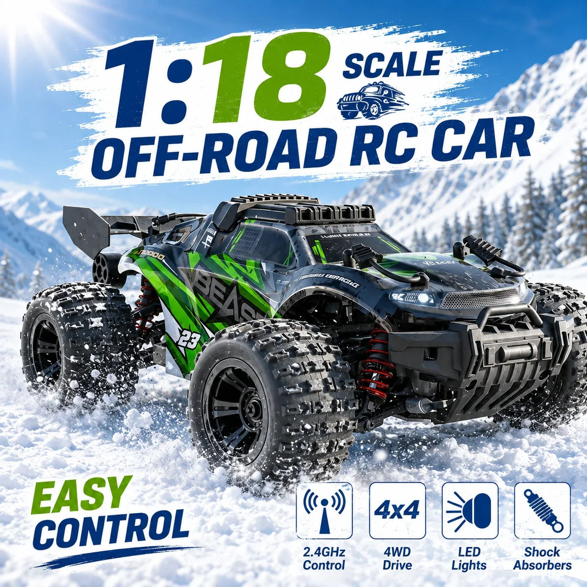 ZNLYRION RC Off-Road Car 1:18 Scale 118Pro 4-Wheel Drive 45km/h Terrain Racing Buggy Metal Bottom Plate Independent Suspension RC Toy For Adults Kids