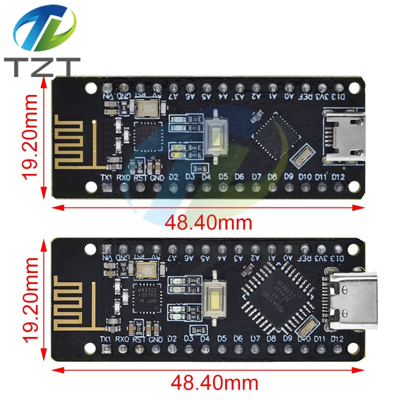 TZT 1/3PCS RF-Nano for Arduino Nano V3.0, Micro USB Nano Board ATmega328P QFN32 5V 16M CH340, Integrate NRF24l01+2.4G wireless