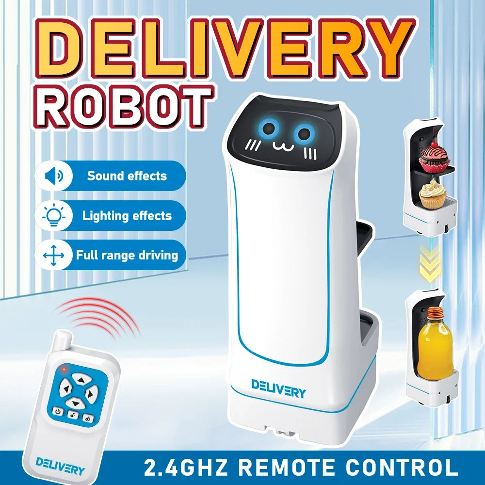 2.4G RC Food Delivery Robot Sound Lights Lift Serve Function Remote Control Parent-child Interactive Electric Kids Toys Gifts