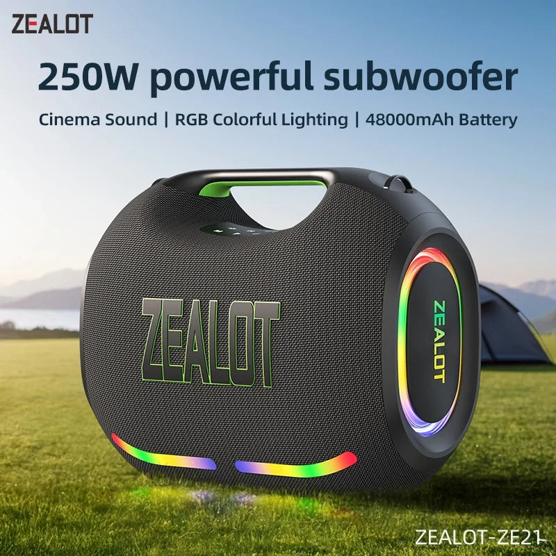 ZEALOT-ZE21 250W Big Power Wireless TWS Subwoofer Bluetooth Speaker High Volume Waterproof Portable Mobile Power HIFI Sound