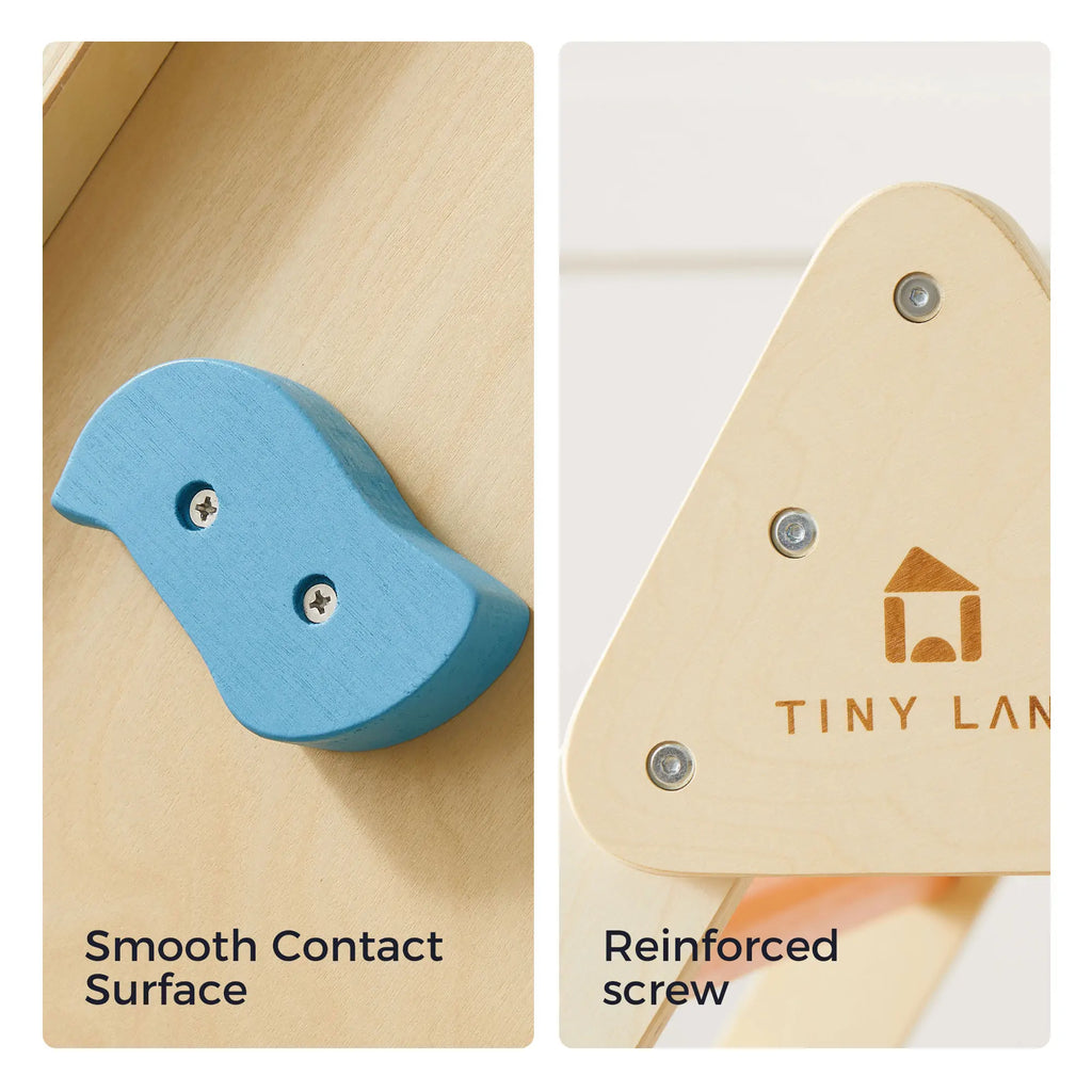 Close-up of colored climbing grip and screw fittings.