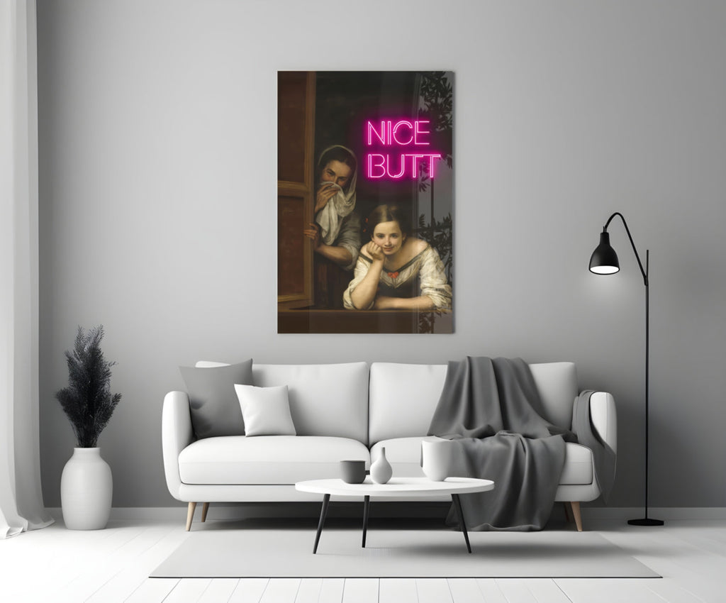 Neon Girl Funny Window Glass Wall Art || Designer Collection