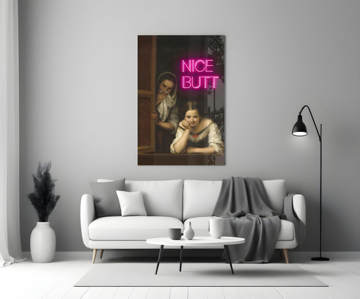 Neon Girl Funny Window Glass Wall Art || Designer Collection