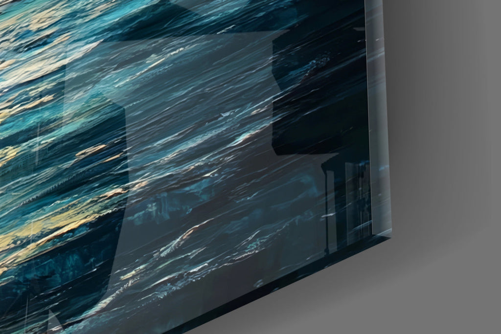Boat in the Full Moon Glass Wall Art || Designer Collection