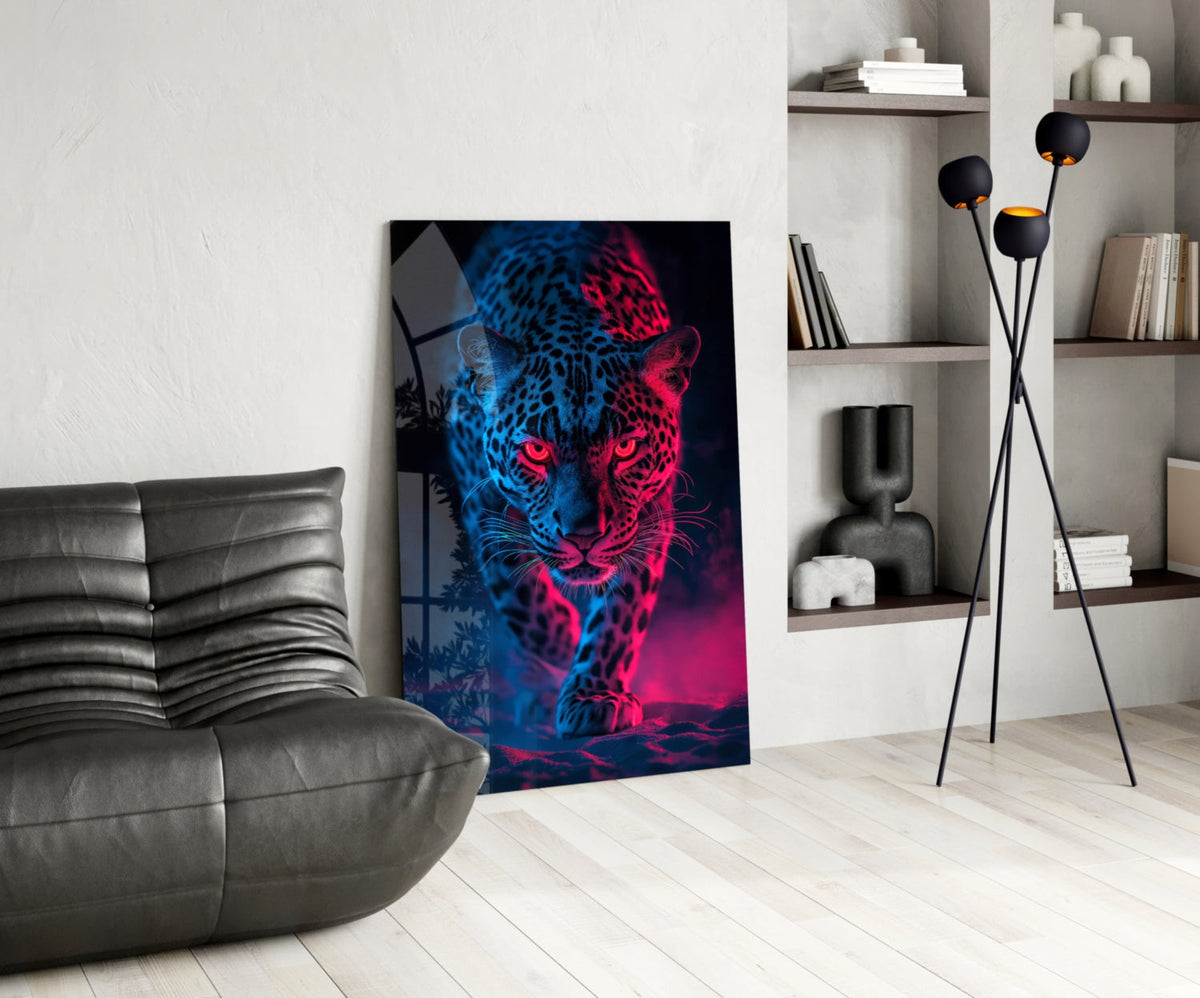 Neon Leopard Glass Wall Art || Designer Collection
