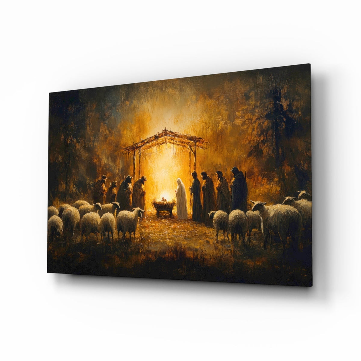 Wall art depicting the Last Supper in warm golden light on white background.