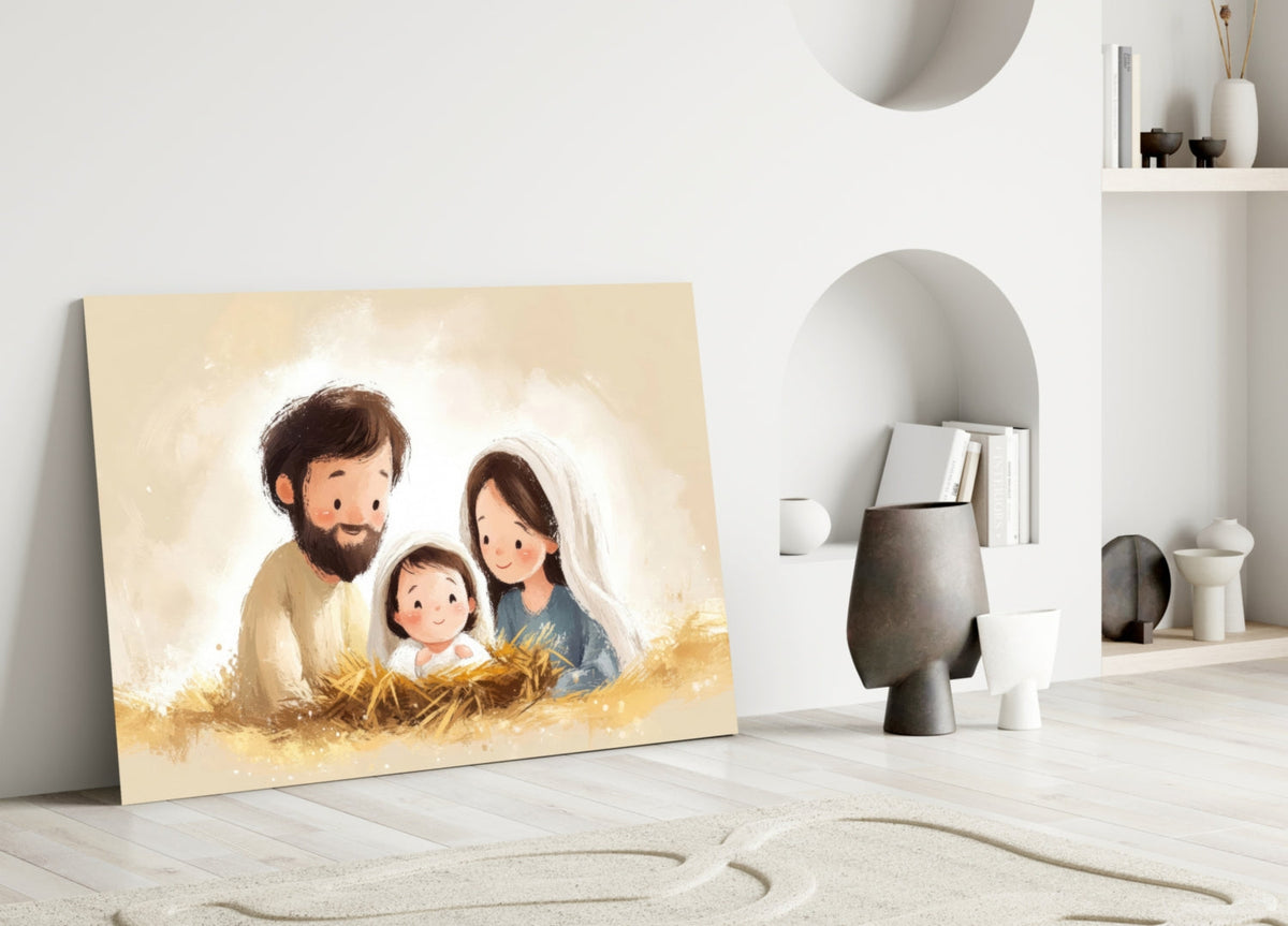 Little Holy Family Glass Wall Art || Designer Collection