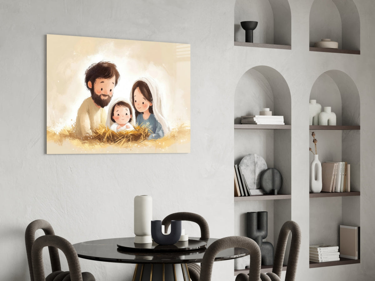 Little Holy Family Glass Wall Art || Designer Collection