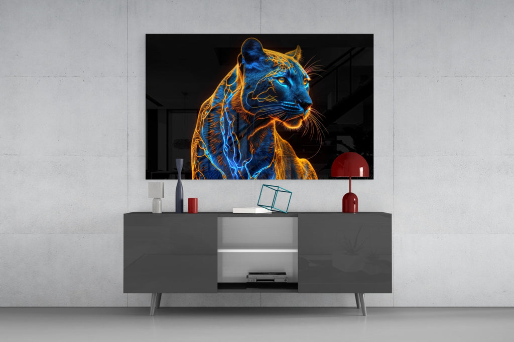 Neon Jaguar Glass Wall Art || Designer Collection