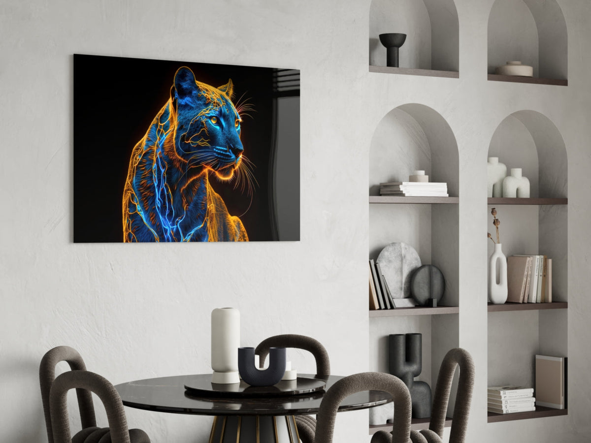 Neon Jaguar Glass Wall Art || Designer Collection