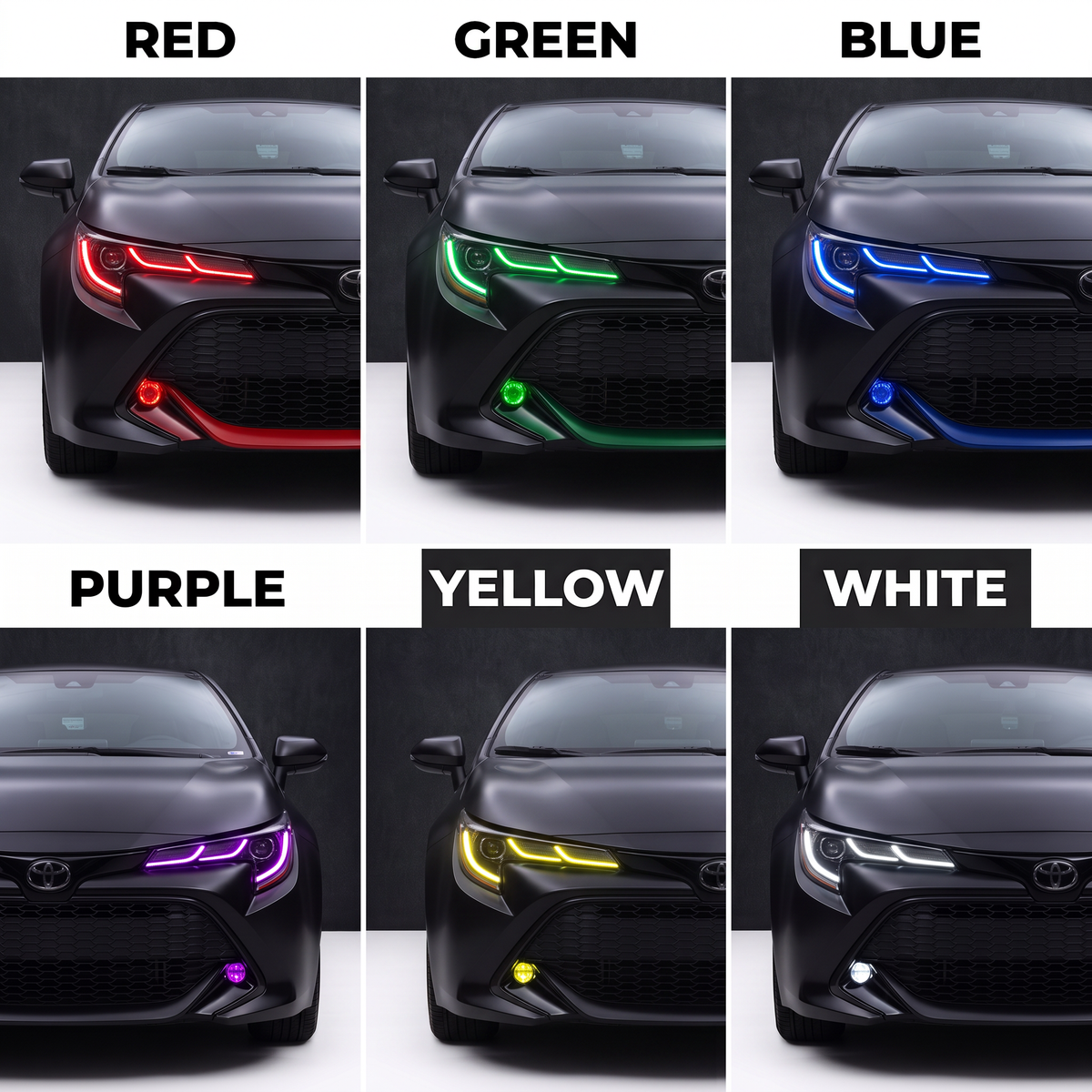 Car headlight color options infographic.