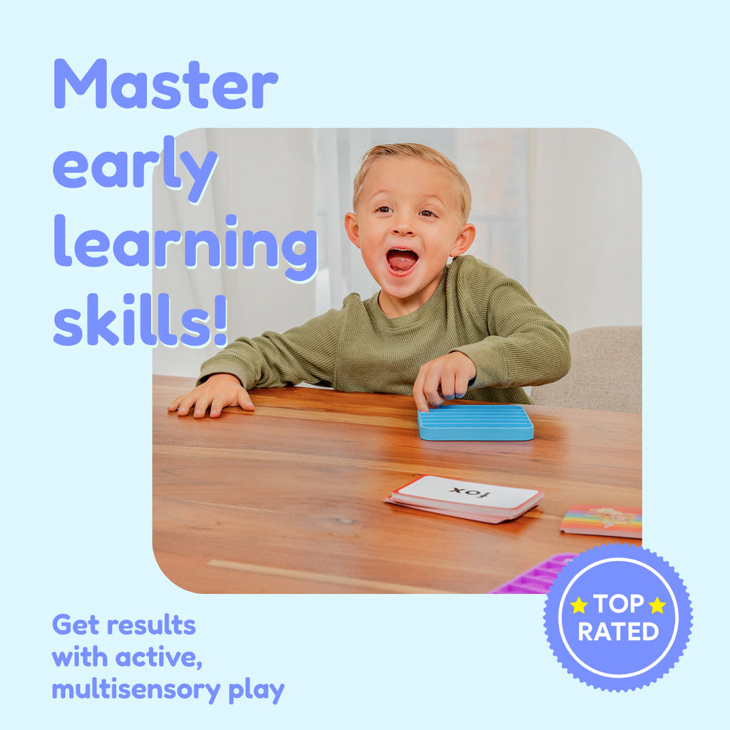 Child holding colorful learning pieces.
