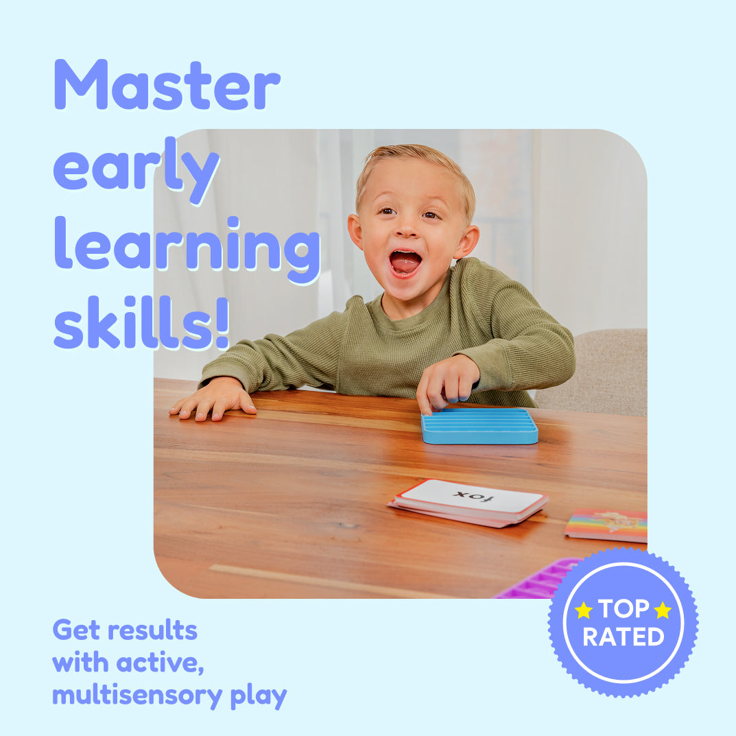 Child holding colorful learning pieces.