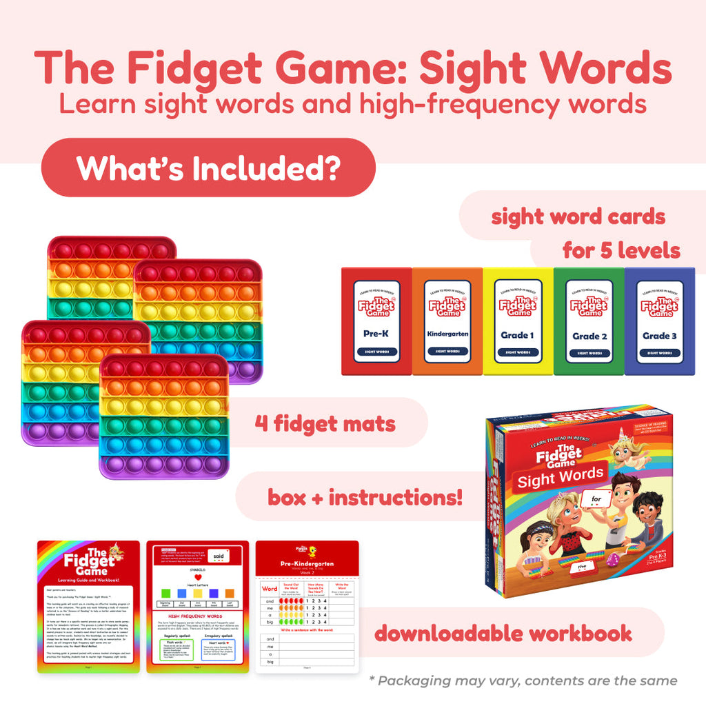 Sight Words fidget game contents graphic.