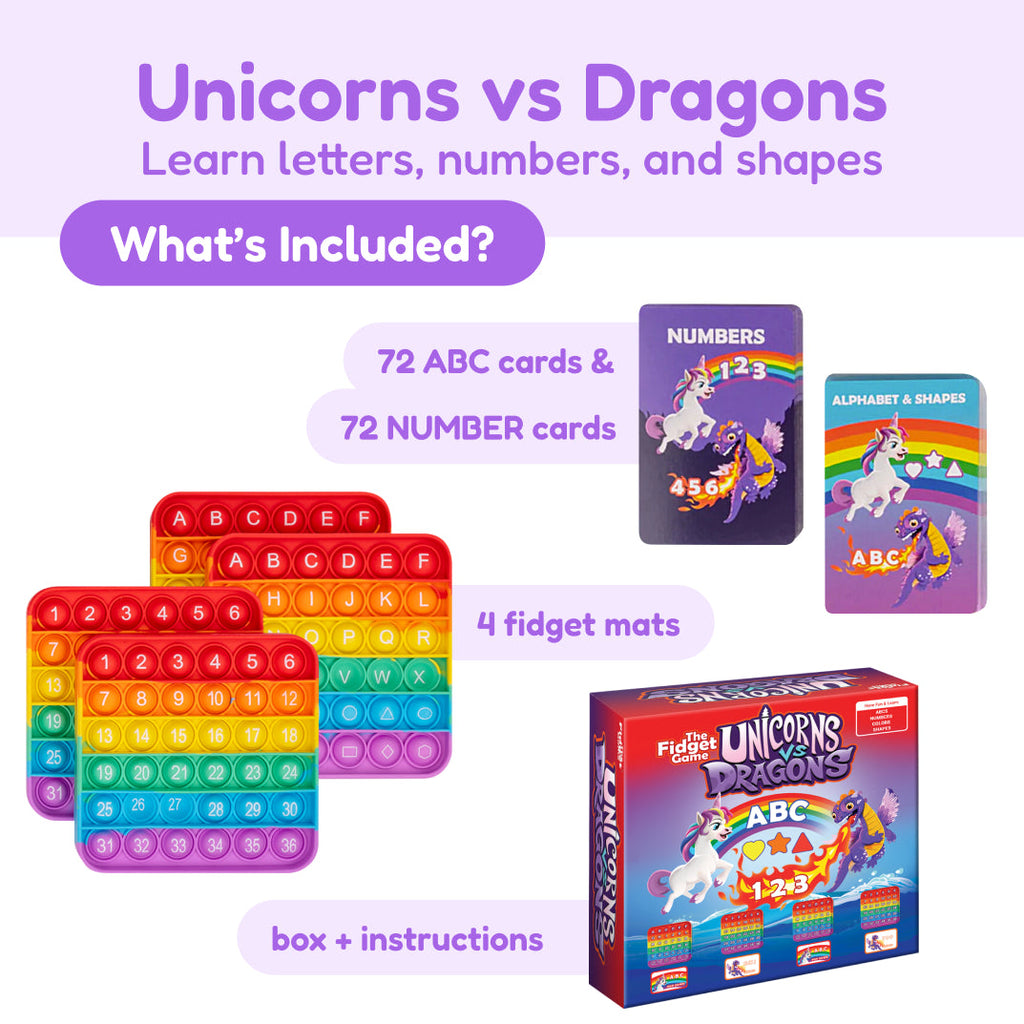 Unicorns vs Dragons game contents graphic.