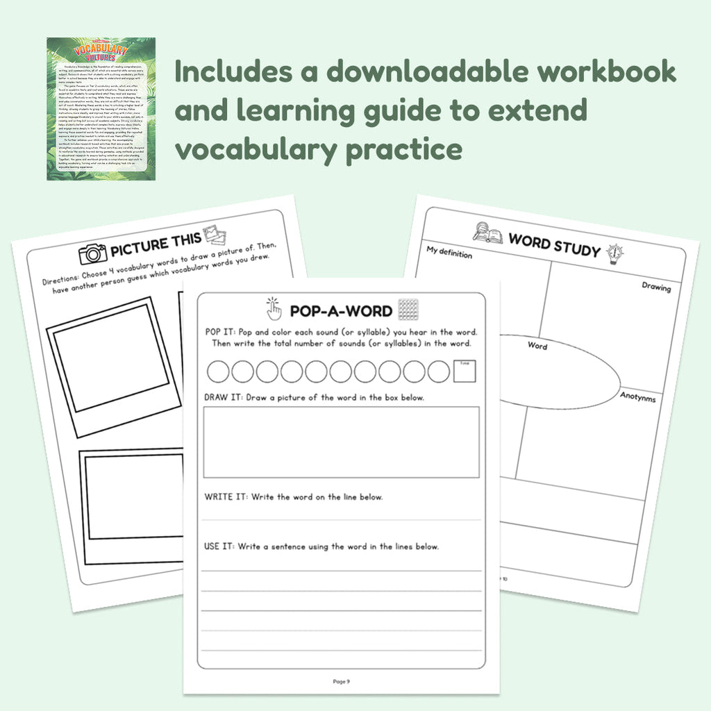 Downloadable vocabulary workbook graphic.