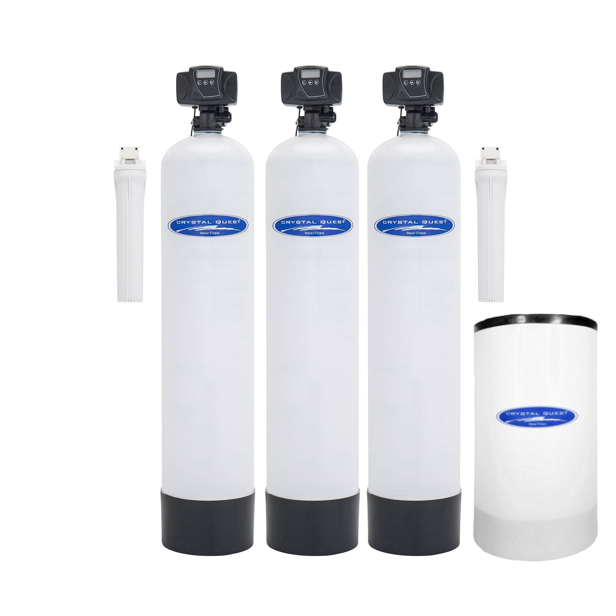 Three white filter cylinders and a shorter white filter cartridge.