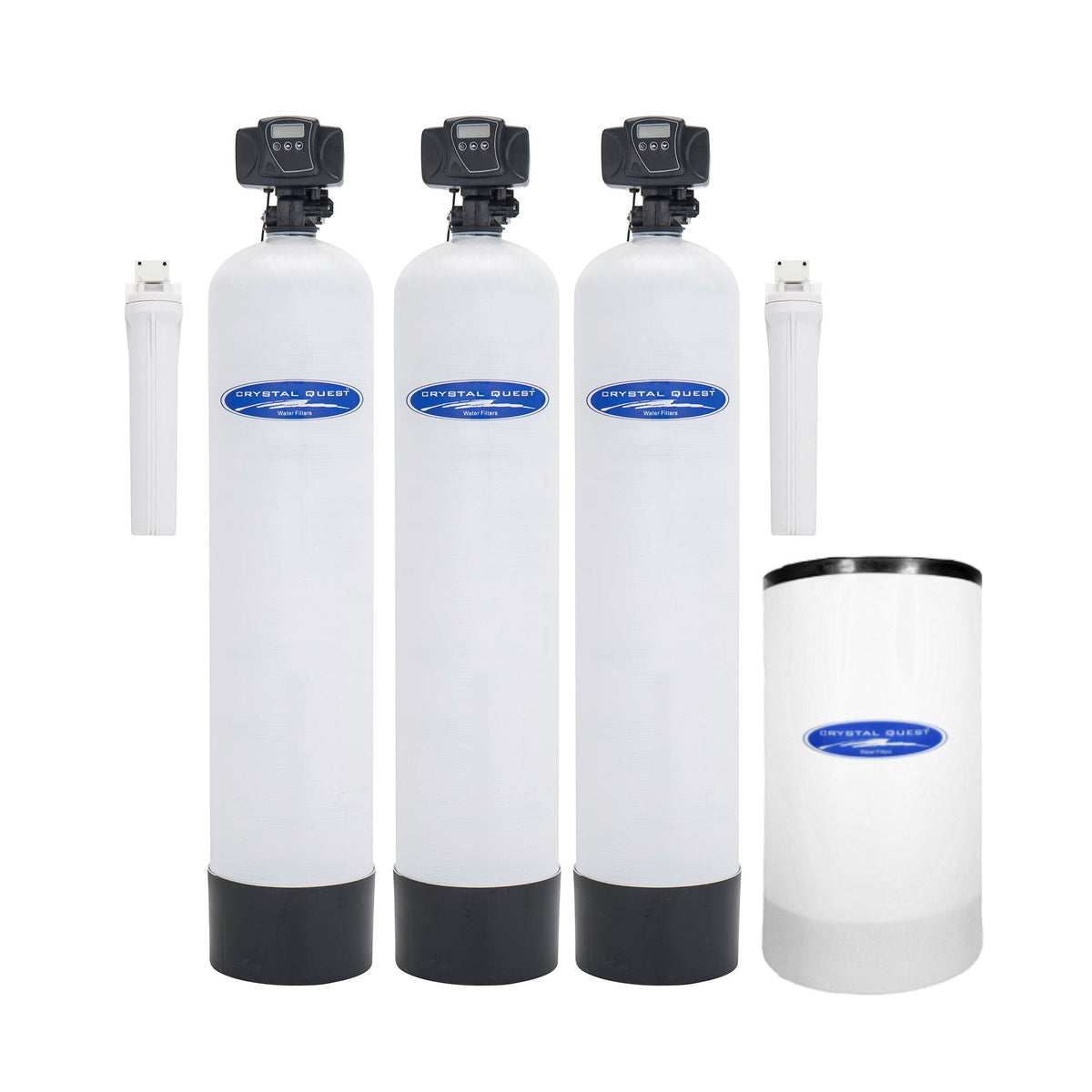 Three white filter cylinders and a shorter white filter cartridge.