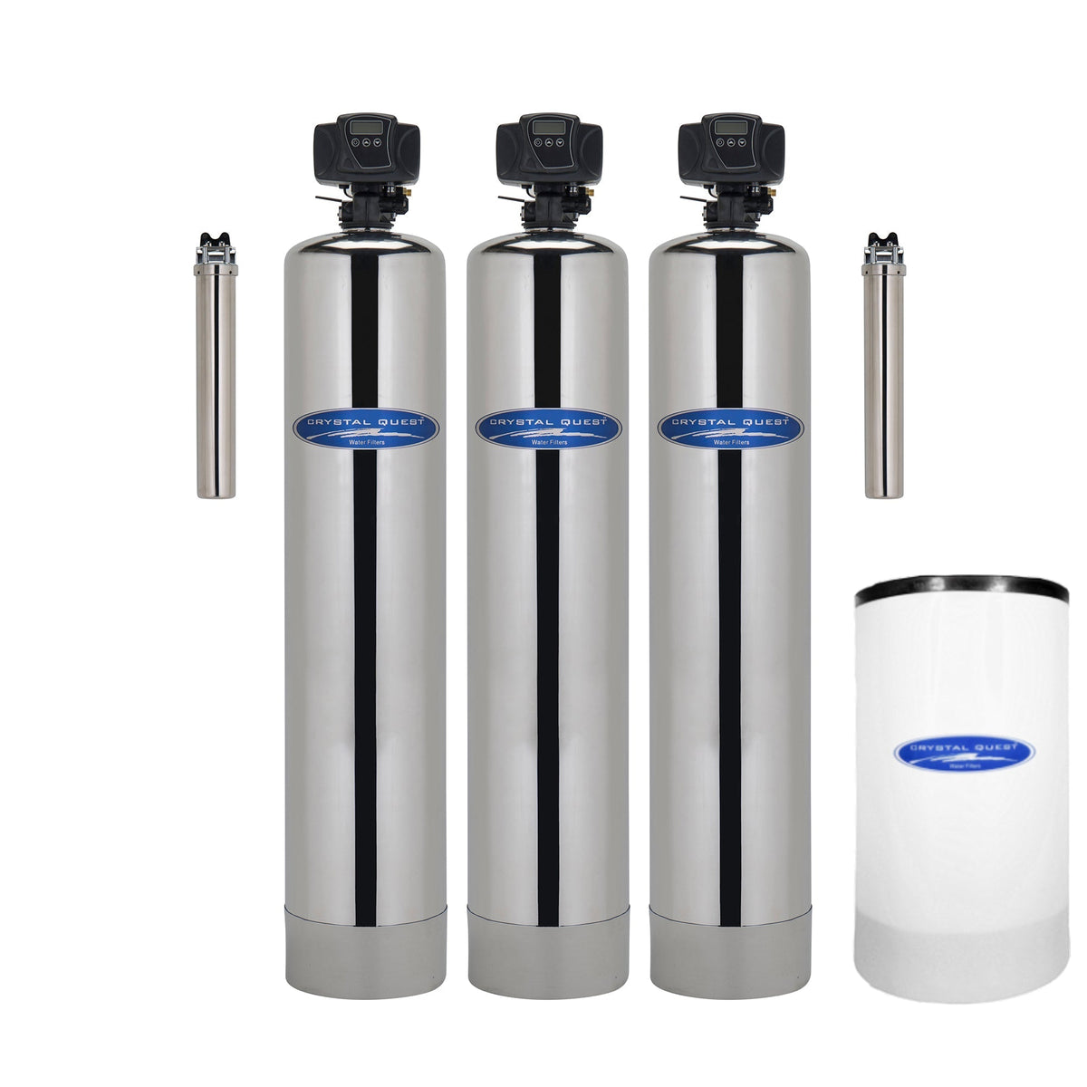 Three metallic filter cylinders and a shorter white filter cartridge.