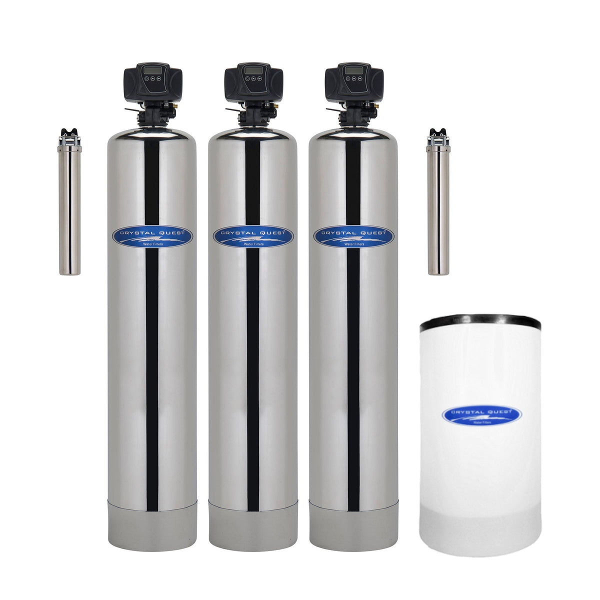 Three metallic filter cylinders and a shorter white filter cartridge.