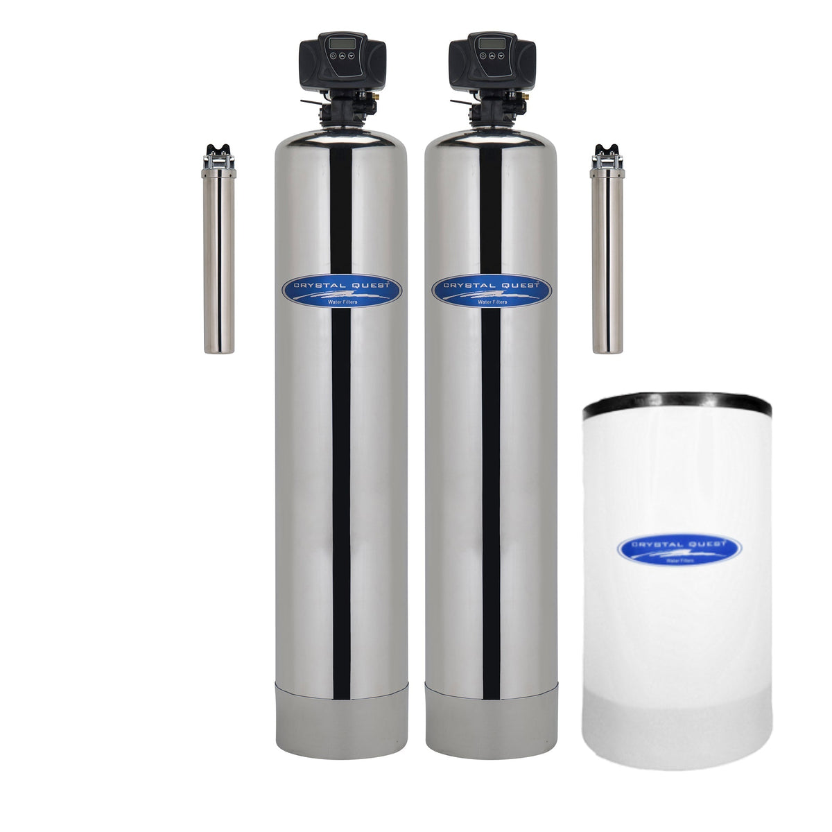 Two metallic filter cylinders and a shorter white filter cartridge.