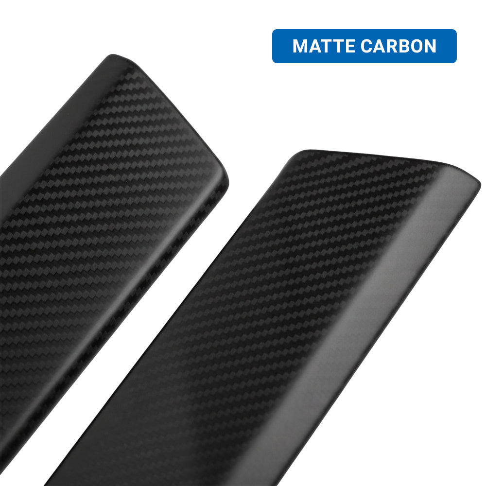 Matte black textured trim strips.
